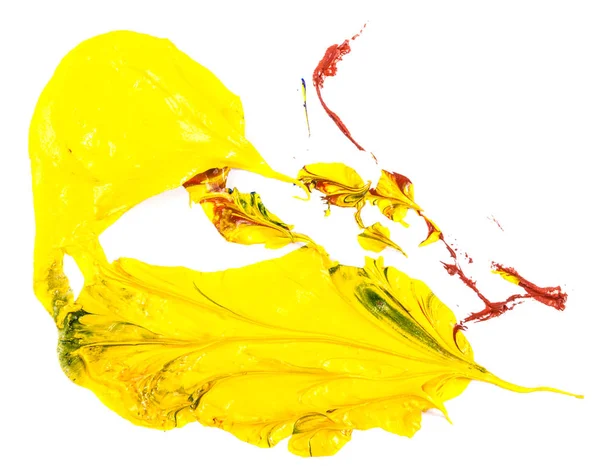 Mancha de tinta a óleo azul, amarelo e vermelho. esfregaço no backgrou branco — Fotografia de Stock
