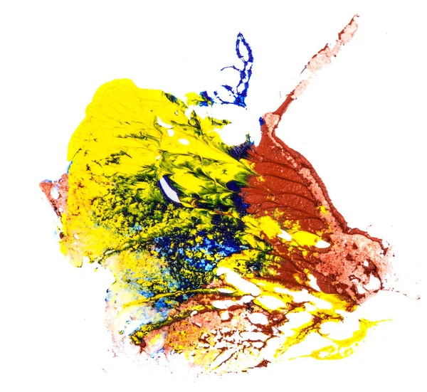 Macchia di vernice ad olio blu, gialla e rossa. striscio su backgrou bianco — Foto Stock