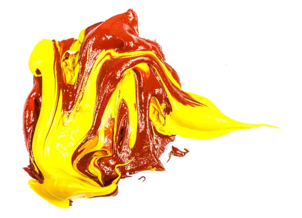 Spot of yellow and red oil paint. smear on white background — Stock Photo, Image