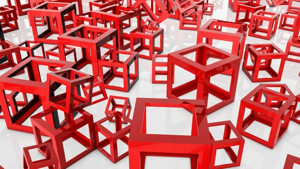 Röd ihåliga kuber bakgrund. Tredimensionell illustration. 3D — Stockfoto