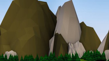 Noel ağaçları ile düşük poli manzara. 3d render illüstrasyon