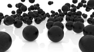 beyaz bir yüzey üzerinde üç boyutlu karanlık küreler. 3d render
