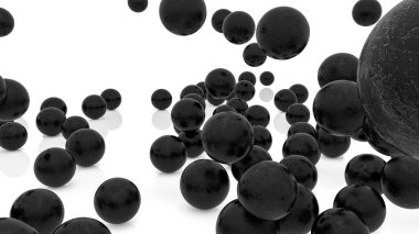 beyaz bir yüzey üzerinde üç boyutlu karanlık küreler. 3d render