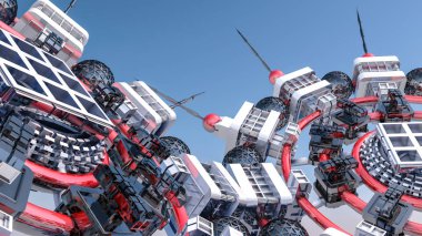 Farklı 3d şekillerin soyut fütüristik üç boyutlu arka plan. 3d render 