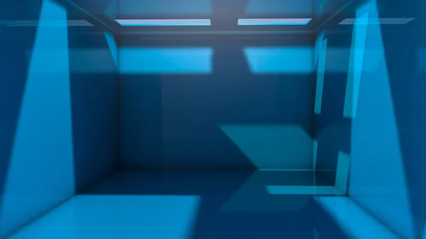 Blue three-dimensional room with holes. 3d render. Illustration — Stock Photo, Image