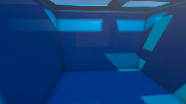 Blått tredimensionellt rum med hål. 3D-rendering. Illustration — Stockfoto
