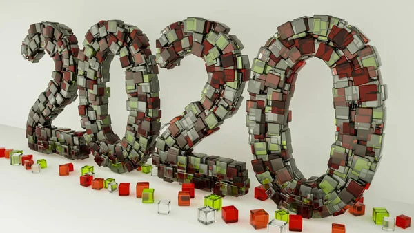 Three-dimensional numbers 2020 on a light background. 3d render. — Stock Photo, Image