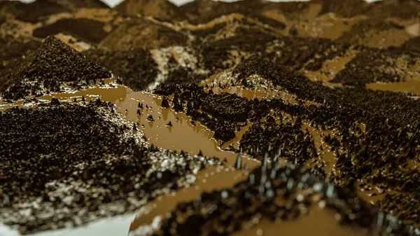 Driedimensionaal abstract landschap met scherptediepte. 3D ren — Stockfoto