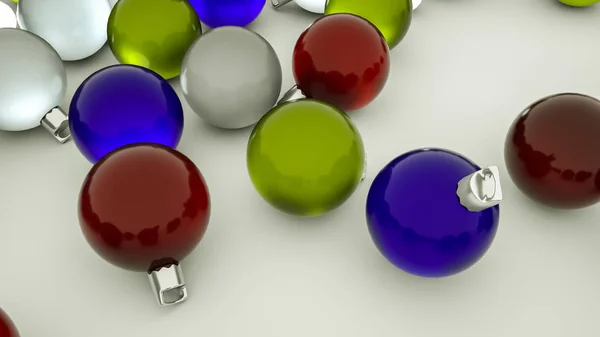 三维玻璃多色圣诞球在白色 — 图库照片