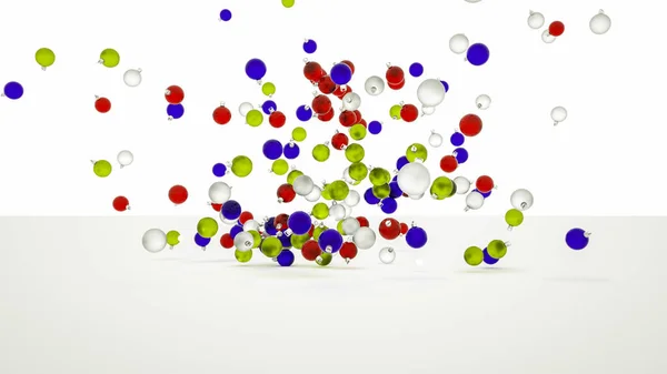 Bolas de Navidad multicolor de vidrio tridimensional en un blanco —  Fotos de Stock