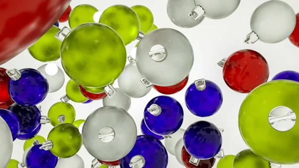 Beyaz üç boyutlu cam çok renkli Noel topları — Stok fotoğraf