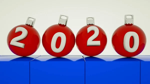Bolas de Navidad rojas tridimensionales en posavasos azules. dígitos 2 —  Fotos de Stock