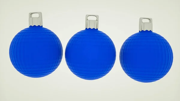 Bolas de Navidad azules tridimensionales sobre fondo blanco. 3d — Foto de Stock