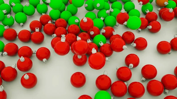三维圣诞球在红色和绿色的白色巴 — 图库照片