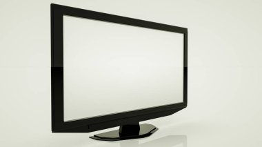 beyaz bir arka plan üzerinde büyük düz siyah tv ayarlayın. 3d render illustr