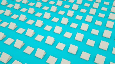 mavi arka planda beyaz pizza kutuları. 3d render illüstrasyon