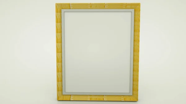 Moldura de madeira tridimensional da foto em um fundo branco. 3d r — Fotografia de Stock