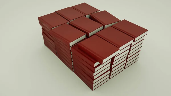 Molti libri in copertina rossa su sfondo bianco. 3d render illus — Foto Stock