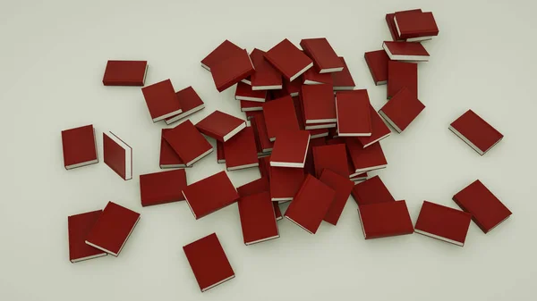 Много книг в красной обложке на белом фоне. 3d render ilder — стоковое фото