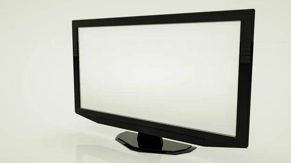 흰색 배경에 큰 평면 검은 색 TV 세트. 3D 렌더링 일러스트레이션 — 스톡 사진