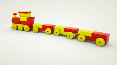 plastik vagonlar ile oyuncak tren. 3d render illüstrasyon