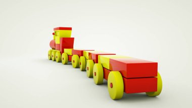 plastik vagonlar ile oyuncak tren. 3d render illüstrasyon