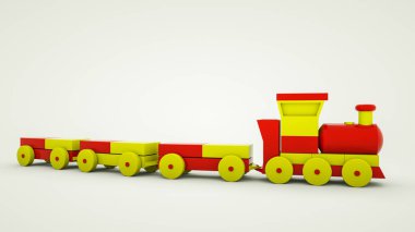 plastik vagonlar ile oyuncak tren. 3d render illüstrasyon