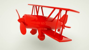 plastikten yapılmış oyuncak kırmızı çift kanatlı. 3d render illüstrasyon