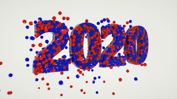 2020 номера заполнены рождественскими шарами. 3D рендеринг. иллюстрация — стоковое фото