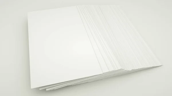 Blank papers are scattered on the table. 3d rendering. illustrat