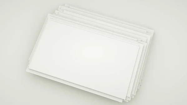 Le carte bianche sono sparse sul tavolo. Rendering 3D. illustrazione — Foto Stock