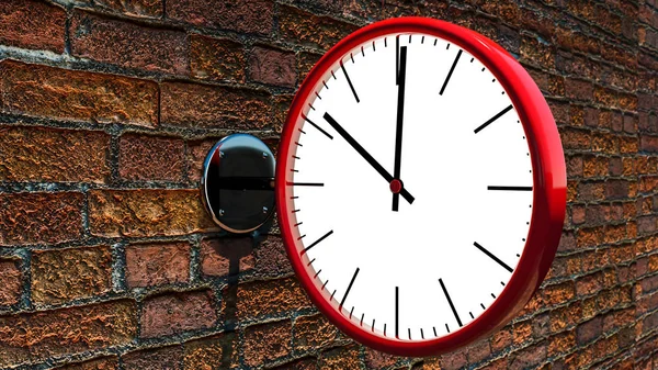 Horloge ronde accrochée à un mur de briques. Illustration de rendu 3d — Photo