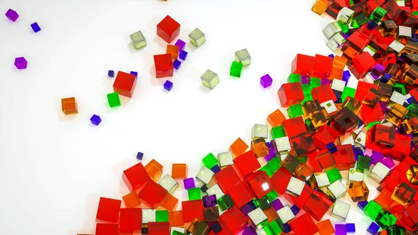 Abstrakter Hintergrund aus verstreuten mehrfarbigen Würfeln. 3D-Renderi — Stockfoto