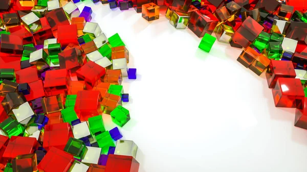 Sfondo astratto di cubi multicolori sparsi. Renderi 3d — Foto Stock