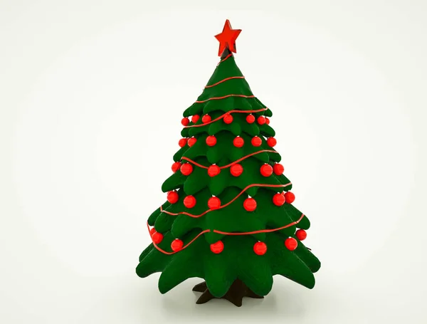 Modelo tridimensional de uma árvore de Natal estilizada com decoração — Fotografia de Stock