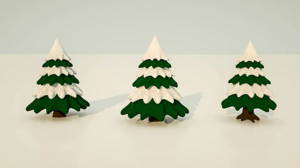 Árboles de Navidad estilizados tridimensionales con ramas nevadas . — Foto de Stock