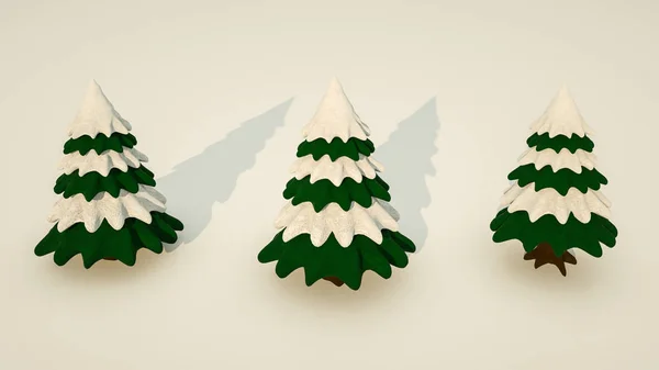Τριδιάστατα χριστουγεννιάτικα δέντρα με χιονισμένα κλαδιά. — Φωτογραφία Αρχείου