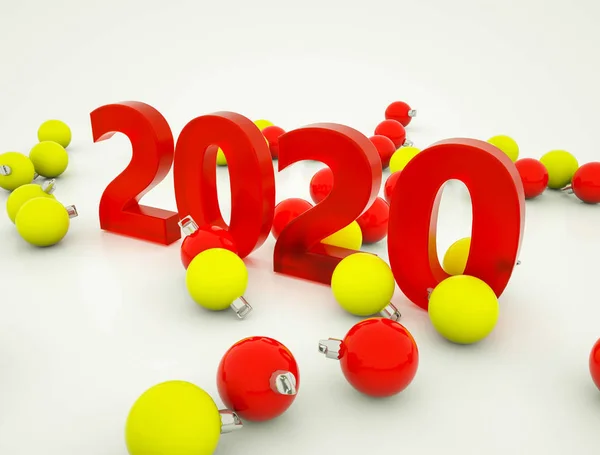 Números tridimensionales 2020 con bolas. renderizado 3d. ilustr —  Fotos de Stock