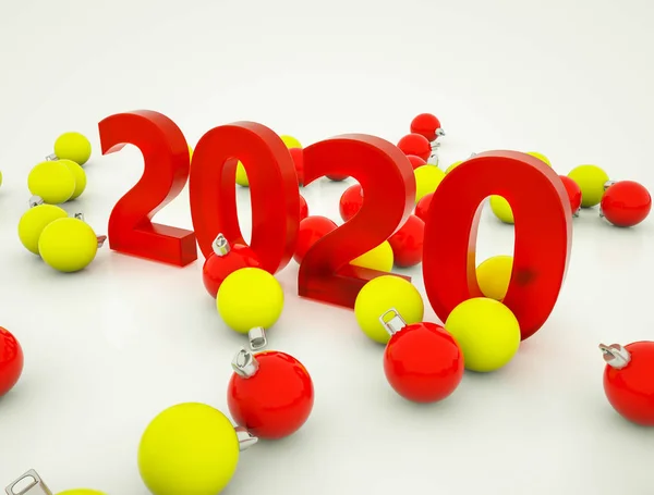 Números tridimensionales 2020 con bolas. renderizado 3d. ilustr —  Fotos de Stock