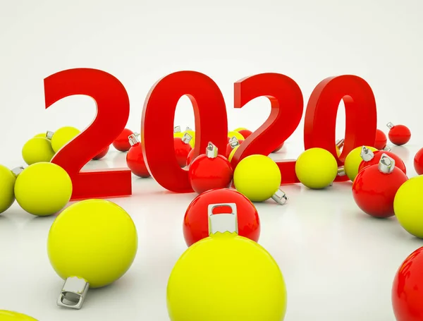 Números tridimensionales 2020 con bolas. renderizado 3d. ilustr —  Fotos de Stock