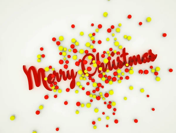 Three-dimensional words of merry christmas with balls. 3d render