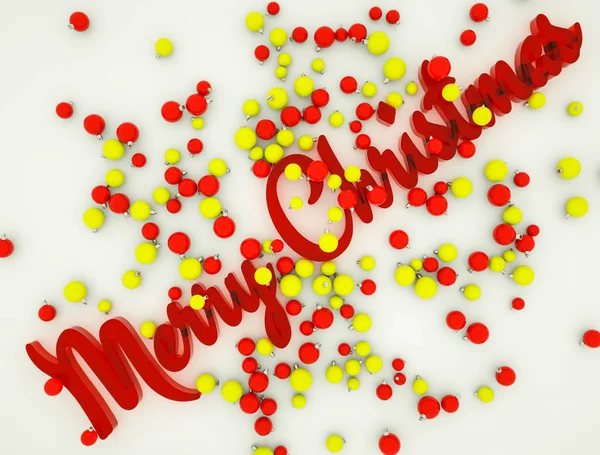 Három-dimenziós szavai boldog karácsonyt labdákat. 3D-renderelés — Stock Fotó