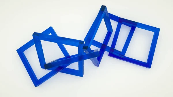 Molduras azuis transparentes conectadas em um fundo branco. Rend 3d — Fotografia de Stock