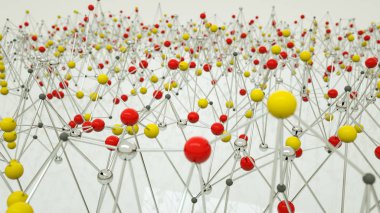 beyaz arka plan üzerinde çok renkli parlak küreler. atomik lattik