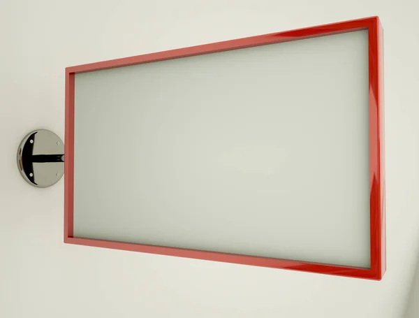 Ορθογώνια πινακίδα διαφήμισης στην αγκύλη. απόδοση 3D — Φωτογραφία Αρχείου