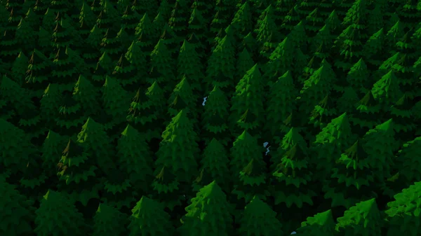 Ліс з тривимірних стилізованих ялинових дерев. 3d візуалізація хворих — стокове фото