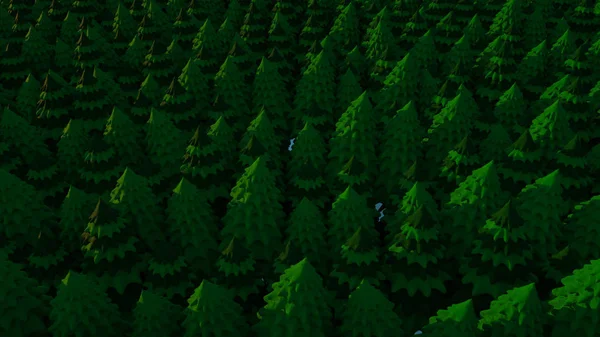 Forêt de sapins stylisés en trois dimensions. 3d rendu malade — Photo