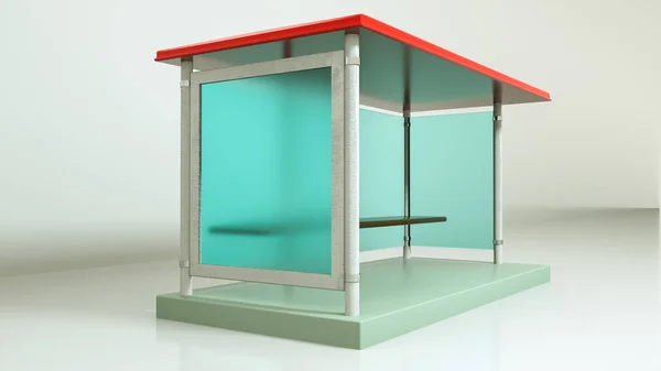 Modelo tridimensional de una parada de autobús. Ilustración de representación 3d — Foto de Stock