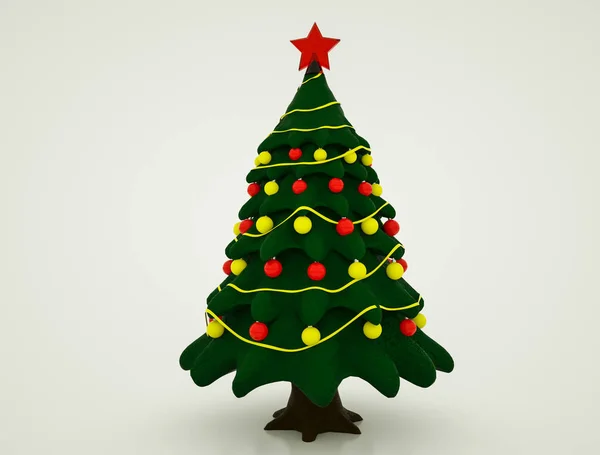 Modelo tridimensional estilizado de uma árvore de Natal com decoração — Fotografia de Stock