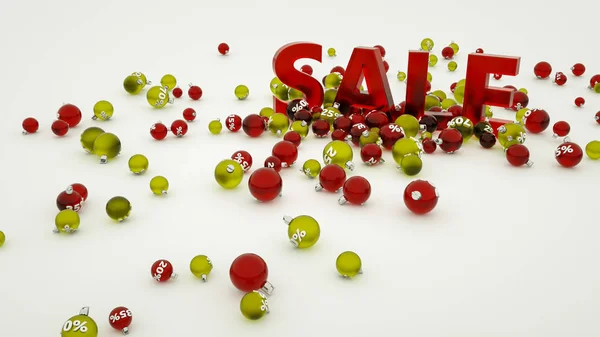 Penjualan kata tiga dimensi dan bola Natal dengan jumlah — Stok Foto